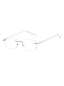 1 Pair Women's Silver Rectangular Rimless Metal Thin Leg Business Style Glasses - Clear - View 2