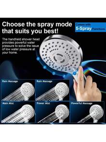 8-Inch High Pressure Shower Head/Handheld Shower Set, With 11-Inch Extension Arm, 5 Adjustable Anti-Leak Spray Modes, Includes Bracket And Hose, Height And Angle Adjustable (Black), Home Bathroom Decor, Summer Bathroom Accessory - Plating - View 5