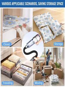 1/2/5pcs Daisy Pattern Vacuum Storage Bags, Space-Saving Storage Bags, Suitable For Bedding, Pillows, Blankets, Bed Linens And Clothing, Airtight Leak-Proof, Saves 80% Space, Practical Large Capacity Home Storage Solution - Blue Flowers - View 9