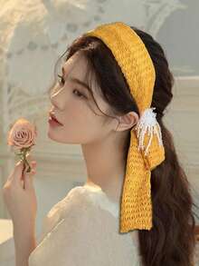 Băng đô cài tóc ruy băng dệt kim màu trắng Super Xian Xian Xian, kiểu dáng rừng rậm, giúp giảm lão hóa tóc, phụ kiện tóc thời trang kiểu Pháp mới. - thời trang - Xem 2