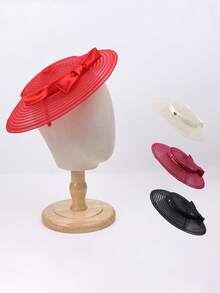 1pc Elegant Wide Brim Flat Top Hat With Satin Bow And Rhinestones, Women's Spring Summer Autumn Formal Sun Hat, Suitable For Tea Party, Wedding, Horse Racing Day, 5 Colors Available - Headband Hat - View 6