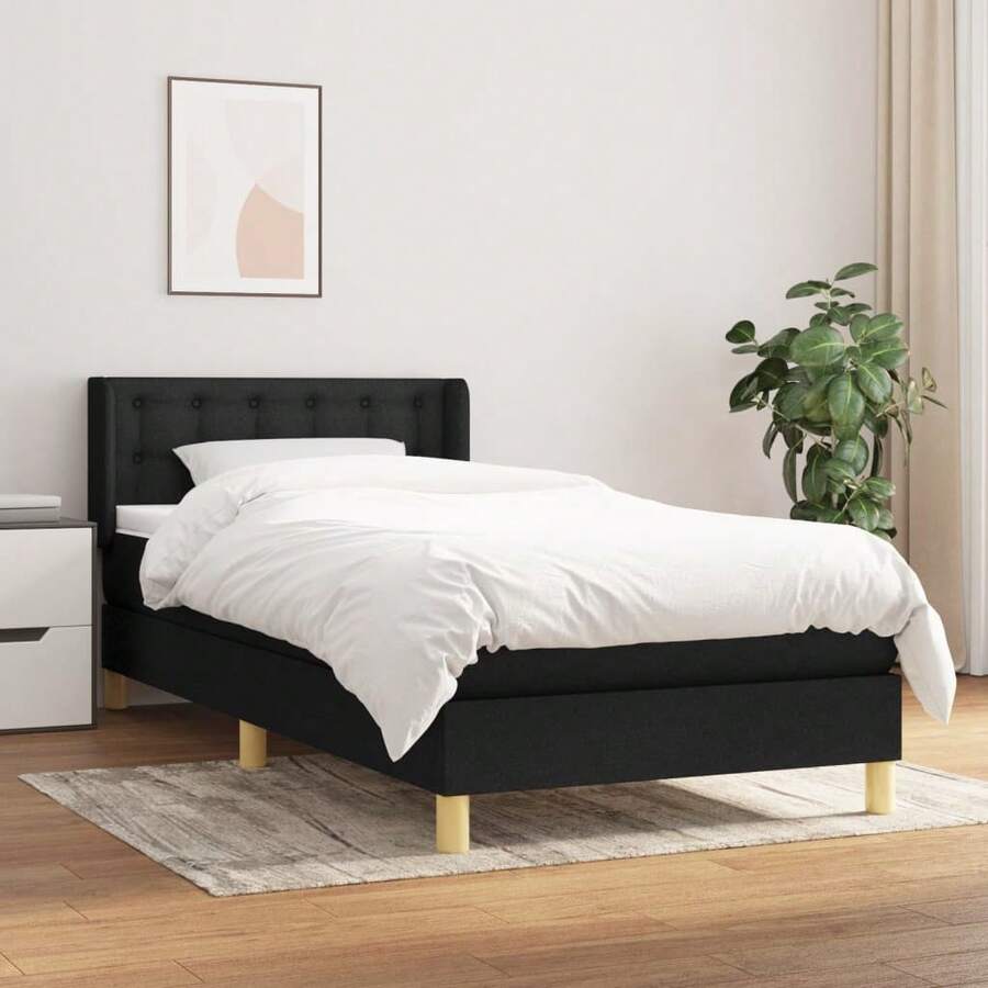 vidaXL Boxspringbett Mit Matratze Schwarz 100x200 Cm Stoff - Black - View 1