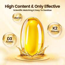 Vitamin D3 K2 Softgels 10000 U With MK7 & Coconut Oil | High Strength Vitamin D3 + K2 Supplement Capsules For Daily Wellness Support | 300 Softgels - Pack of 1 - 查看 3