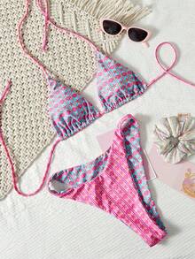Bộ bikini nữ, họa tiết hoa dâm bụt nhiệt đới màu trắng, hồng và tím, thiết kế hai mặt thời trang, thích hợp cho các chuyến đi chơi, kỳ nghỉ hè, lễ hội âm nhạc, tiệc bể bơi, lễ hội hóa trang và các dịp đi biển mùa hè khác. - Hồng - Xem 3