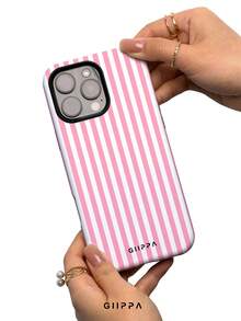 A Stylish Phone Case That Does Not Include A Lanyard Or Stand. GIIPPA 1pc Phone Case With A Misty Blue Striped Design, Compatible With 17 Pro, 16 Pro, 15 Pro, And 14 Pro. A Stylish And Interesting Korean-Style Phone Case, Compatible With 11/12/13/14/15/16 Pro Plus. A Stylish Design For Men And Women, A Great Gift For Girlfriends During Easter, Wedding Season, Or Birthdays. - 粉色 - 查看 10