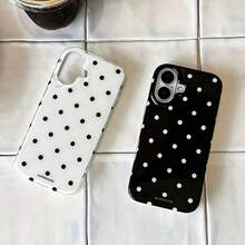 Ett snyggt telefonskal med en enkel och söt design, med ett svartvitt prickigt mönster, lämpligt för iPhone 11 till 17-serien, inklusive Pro Max-versioner. - Vitt - Visa 3
