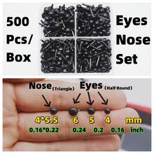 Juego de mini ojos y narices en caja, incluye ojos de puntos negros de plástico mini con aguja para manualidades DIY, mini ojos de plástico pequeños para juguetes de diversión - 500 unidades/caja (ojo + nariz) - Ver 2