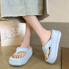 Women's Blue Thick-Sole EVA Flip Flops, Summer Soft Bottom Slippers, INS Fairy Style Versatile Wedge Sandals - Blue - View 7