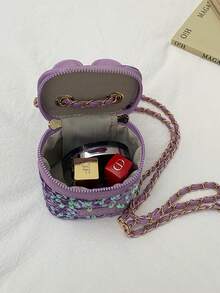 1 chiếc túi đeo chéo mini thời trang cho bé gái, chất liệu PU, có nơ đính sequin và khóa kéo, phù hợp cho mọi mùa và sử dụng hàng ngày. - A - Xem 10