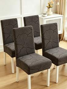 1 buah/4 buah/6 buah/8 buah Sarung Kursi Abu-abu Tua yang Dapat Dilepas, Motif Daun Jacquard Mewah, Elastis, Cocok untuk Dekorasi Kursi Ruang Makan, Ruang Tamu, dan Kamar Tidur - Dark Grey - View 10