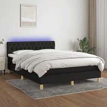 vidaXL Boxspringbett mit Matratze & LED Schwarz 140x190 cm Stoff - Noir - Voir 1