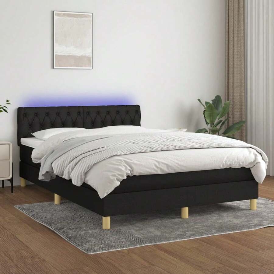 vidaXL Boxspringbett mit Matratze & LED Schwarz 140x190 cm Stoff - Noir - Voir 1