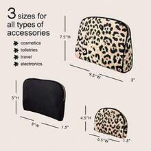 Cosmetic Bag 3 Piece Set Makeup Organizer Toiletry Pouch for Brushes Pencil Case Accessories Travel Girls Gift Idea Black and Leopard - como en la foto - Ver 4