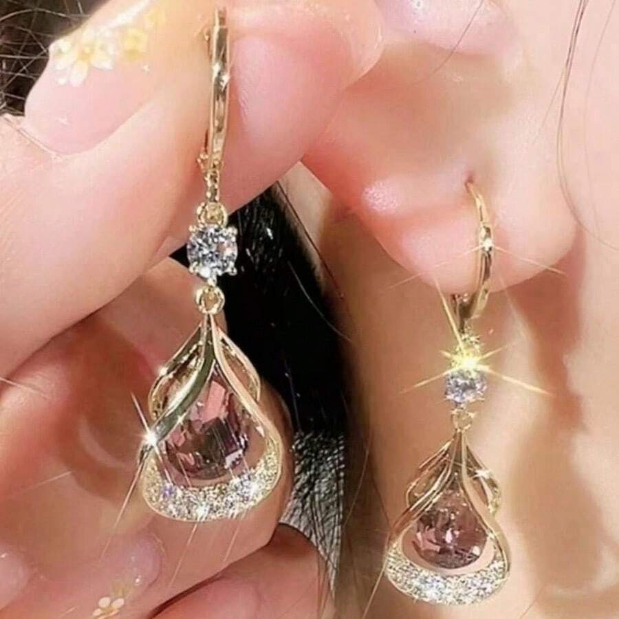 一对优雅猫眼石水滴耳环，奢华别致的修脸水滴耳环，适合日常休闲佩戴和作为礼物 - 水滴耳環 - 查看 1