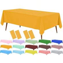 Orange Plastic Tablecloth (2 Pack), 54 X 108 Inch Dining Table Cover For Rectangle Table, Orange Disposable Tablecloths For Decor Parties, Birthday, Bridal Shower, Wedding - Orange - View 6