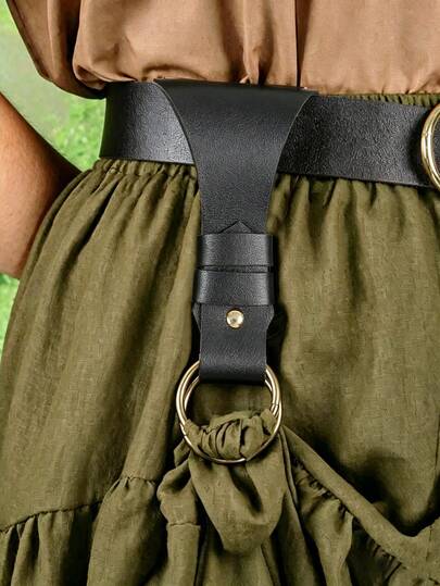 1PC Vintage Medieval Skirt Clip, Retro Faux Leather Belt Skirt Holder With Double Ring, Renaissance Costume Accessory For Women