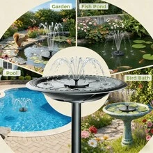 Outdoor Solar Fountain With Interchangeable Nozzles,Solar-Powered Floating Fountain Pump , DIY Solar Water Fountain Kit Natural Aesthetic, Easy Installation For Garden, Pond, Terrace, Pool, Courtyard & Rockery - Black - View 7