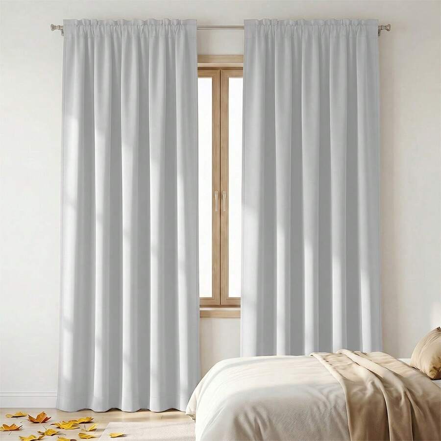 1 Pack Modern Minimalist Silver-Gray Blackout Curtains, Rod Pocket Top, Easy Installation, High-Precision Polyester Material, Soundproof, Heat Insulation, UV Protection, Darkens Room, Privacy Decor, Suitable For Bedroom, Living Room, Office, Partition, Balcony - Silver - View 1