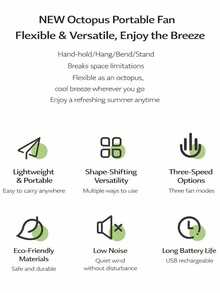 Octopus Baby Stroller Fan With Flexible Legs, 3 Speed USB Rechargeable Portable Fan, 360° Adjustable & Foldable Hands-Free Desk Fan, Low Noise With Night Light For Travel, Camping, Treadmill, Golf Cart, Office, Indoor & Outdoor Use - #黑色 - 查看 3
