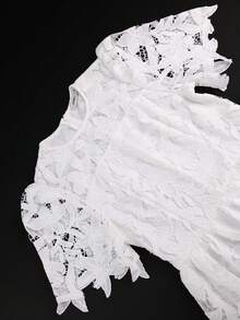 Plus Size White Dress, Women's Hollow Lace Floral Elegant A-Line Dress, Suitable For Party, Wedding, New Year Spring - White - View 6