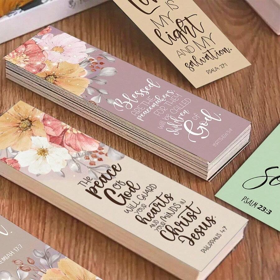 30pcs Inspirational Floral Bible Verse Bookmarks - Scripture Quote Bookmarks, Reading Decor Message Cards, Religious Encouragement Gifts, Suitable For Readers, Men And Women - 多色的 - 查看 1