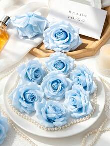 5/25PCS Artificial Rose Flower Heads Wedding Decoration Bride Bouquet Wrist Flower Material Flower Wall Flower Row Arrangement Home Decoration New Year Decoration Valentine's Day Gift - Blue - View 4