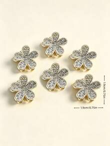 10pcs Girls' Minimalist Fresh Floral Crystal Hair Clips For Vacation - Gold - View 4