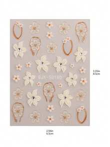 3 Stück 5D geprägte französische elegante Nail Art Aufkleber - Exquisite weiße & rote Kamelienblume mit Schleife Nail Decals Set - Geeignet für Hochzeitssaison / Date / Frühling & Sommer damenhaftes DIY Nail Dekoration - Verschiedenfarbig - Übersicht 10