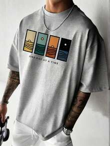 Camiseta de manga corta estampada minimalista para hombre, cómoda y transpirable, adecuada para el verano, a. - Gris - Ver 3