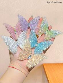 2/6pcs/Set Fine Glitter Sparkling 3D Butterfly Hair Clips - Suitable For Girls And Women, Applicable For Daily Outings, Best Friend Dates And Other Occasions, Butterfly Shape Paired With Shimmering Glitter, Adorned With Colorful Rhinestones, Fairy-Like Style, Meeting Diverse Hairstyle Matching Needs - Multicolor - View 10