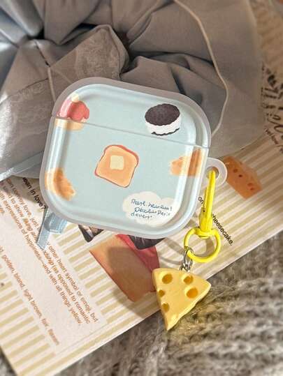 1Pc Fashion Transparent Mint Green Background Cheese Small Cake Earphones Protective Cover Case For AirPods 1 Or 2 3 4 Pro Pro2 Pro3,Suitable For Girls And Ladies. Ideal As A Birthday Or Mother's Day Gift