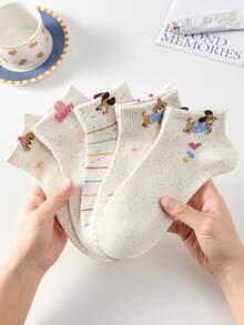 5 đôi tất nữ dễ thương, thoáng khí, làm từ lông cừu mohair, họa tiết hoạt hình động vật sọc, nơ và trái tim, kiểu tất ngắn, tất cổ ngắn, tất thuyền, tất thời trang kiểu Ins, tất trắng, tất kiểu sinh viên, thích hợp cho mặc hàng ngày vào mùa xuân và mùa hè. - Nhiều màu - Xem 4