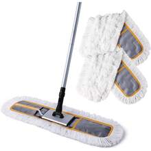 24"Commercial Dust Mop For Floor Cleaning - Heavy Duty Sweeper Broom With 2 Microfiber Pads - Wet & Dry Duster For Marble Laminate Hardwood Floor - Grey - B - Xem 10