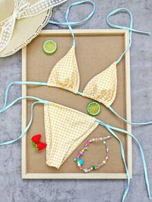 Bộ bikini hai mảnh kẻ caro vàng thanh lịch, thoải mái dành cho nữ - Đồ bơi 2 mảnh gợi cảm, co giãn tốt. Hoàn toàn phù hợp cho các buổi tiệc bơi, tiệc bãi biển và các dịp giải trí khác. Lý tưởng cho trang phục mùa hè của nữ, trang phục đi nghỉ hè, trang phục mùa xuân của nữ, trang phục ngày Valentine, trang phục lễ hội, đồ đi biển, bộ đồ đi biển và trang phục đi biển. - Nhiều màu - Xem 3