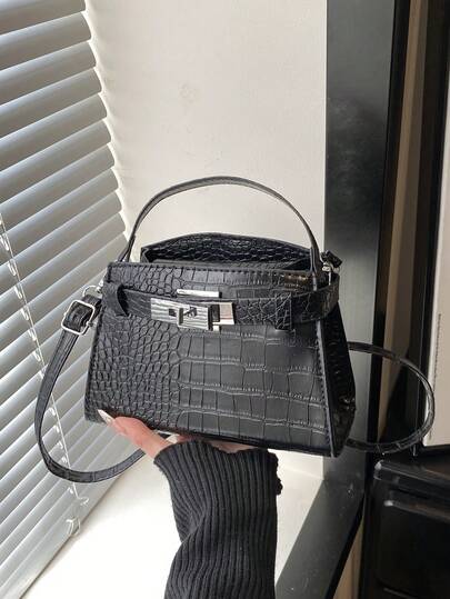 Women's New Solid Color Elegant Crocodile Embossed Business Commuter Handbag Shoulder Bag
