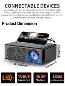 M200S Portable Mini Projector 320x240P Wired Screen Mirroring Multi-Interface USB SD AV HD Type-C, Home/Party/Office Use - Black - View 2