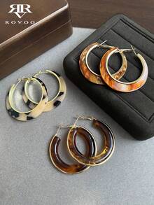 Bộ 3 đôi khuyên tai tròn bằng nhựa họa tiết da báo cổ điển, thanh lịch, phù hợp cho nữ giới đeo hàng ngày, đi làm, đi nghỉ mát, dự lễ hội và tiệc tùng. - Nhiều màu - Xem 2