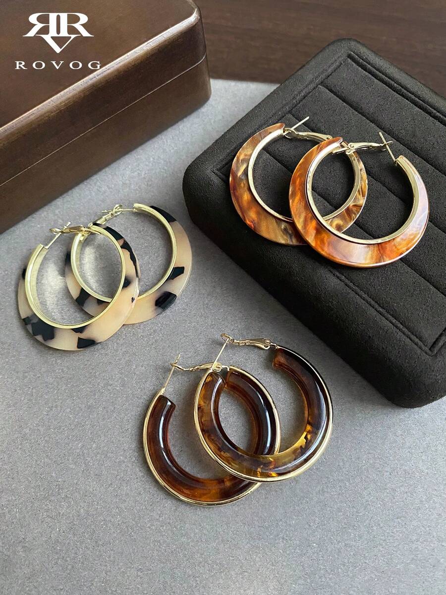 Bộ 3 đôi khuyên tai tròn bằng nhựa họa tiết da báo cổ điển, thanh lịch, phù hợp cho nữ giới đeo hàng ngày, đi làm, đi nghỉ mát, dự lễ hội và tiệc tùng.