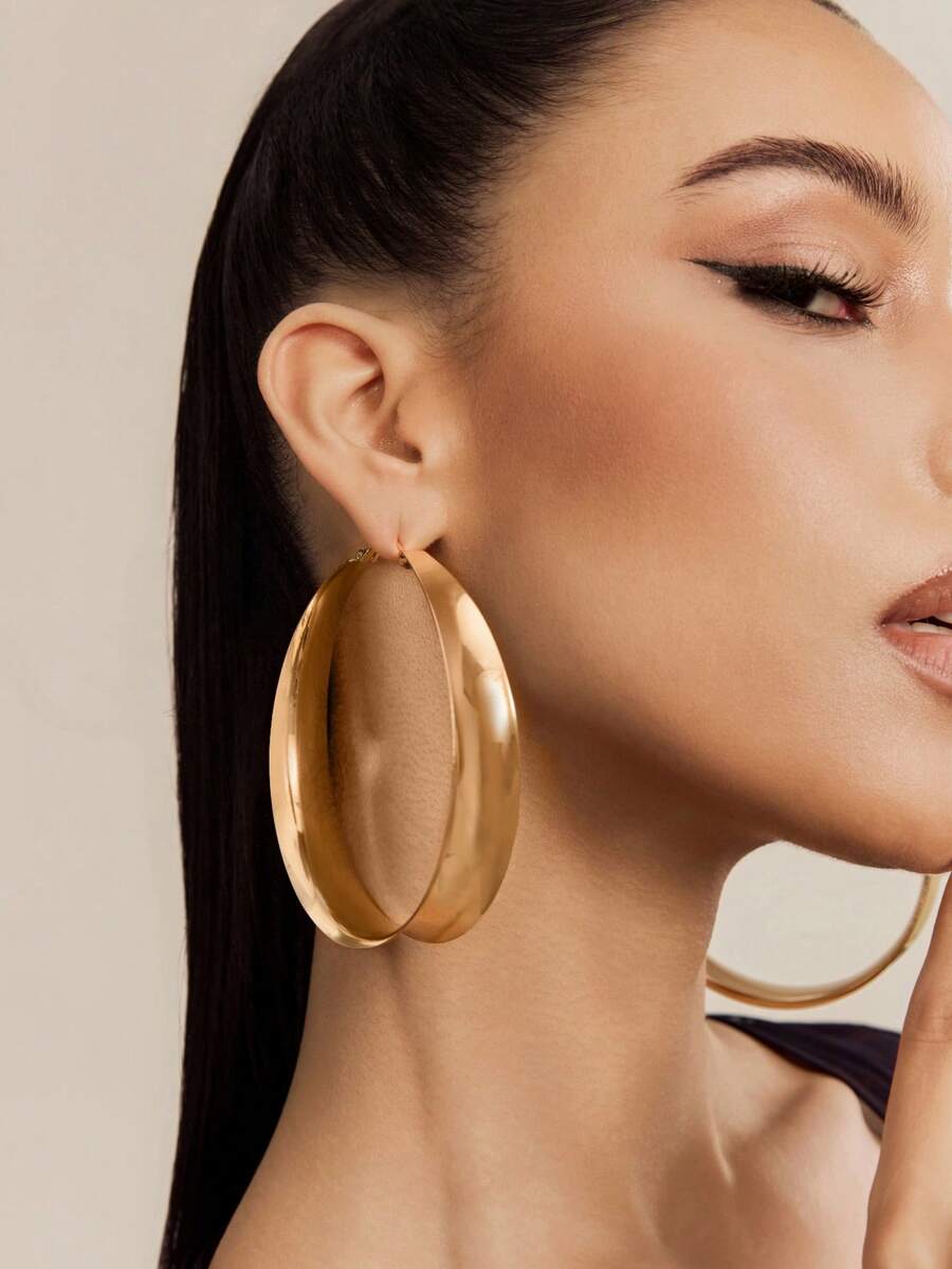 Altistry Hàng mới đến Châu Âu & Châu Mỹ Hợp thời Linh hoạt Quá quắt To lớn Kim loại Hoa tai - Vàng - Xem 1
