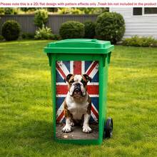 1张2D平面自粘垃圾桶贴纸，英国斗牛犬垃圾桶贴纸，复古英国国旗狗狗垃圾桶贴花，防水户外垃圾桶装饰，PVC材质，易撕易贴，平面艺术贴纸，厨房收纳 - A - 查看 6