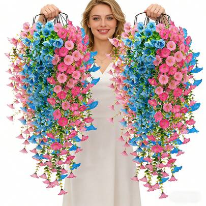 2pcs High-Quality Outdoor Artificial Bindweed Hanging Decor! Realistic Green Leaves, Plastic Material. Suitable For Indoor And Outdoor Use, Perfect For Easter, Thanksgiving, Spring/Summer Decoration, Yard, Porch, Luxury Home, Office And Hotel, Wedding Decor, All-Season Holiday Decoration. Practical And Elegant!