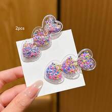 2pcs Colorful Heart-Shaped Liquid Quicksand Hair Clips, Sweet Style Suitable For Daily Use - Multicolor - View 10