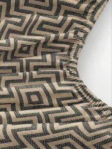 Geometric Maze Pattern Fitted Bedsheet, Soft Microfiber Deep Pocket Mattress Cover, Breathable Wrinkle-Resistant Bedroom Bedding - Brown - View 4
