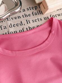 1pc Leopard Print Letter Graphic Round Neck Short Sleeve T-Shirt For Girls, Leopard Heart Pattern - Hot Pink - View 5