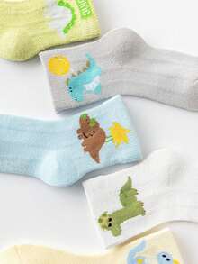 5 Pairs Kids Cartoon Dinosaur Breathable Mesh Sports Socks, Spring/Summer - Multicolor - View 4
