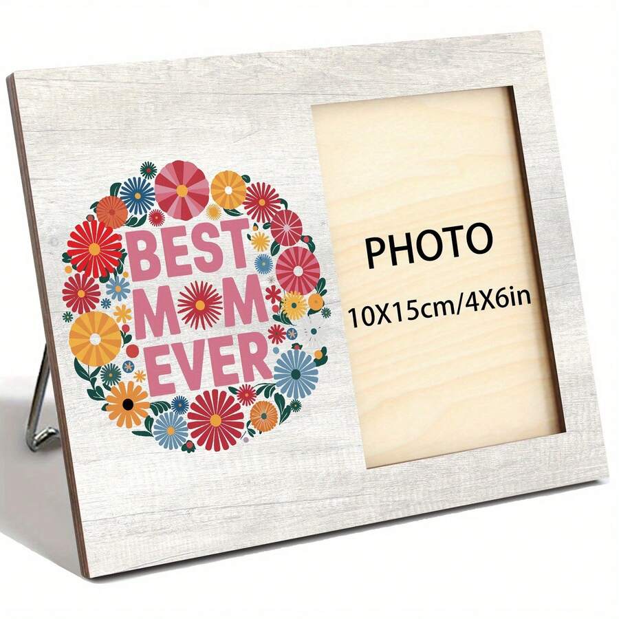 1pc Best Mom Photo Frame - Vintage Floral Decor Desktop Picture Frame, Mother's Day Gift, Grandma Exclusive Rectangular Single Photo Frame, Home Decor - A - View 1