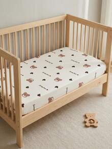 1件卡通可爱儿童薄款床笠，四季通用，尺寸：100*60厘米（39.37*23.62英寸）、120*60厘米（47.24*23.62英寸）、132*72厘米（51.96*28.34英寸） - 心心熊 - 查看 8