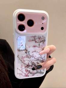 Nuevo estuche de teléfono con ilustración de flor de ciruelo rosa estilo chino compatible con Apple 16/17 Pro Max/ 15 Pro, funda protectora compatible con iPhone 14/13, diseño a prueba de golpes para mujeres - Blanco - Ver 1