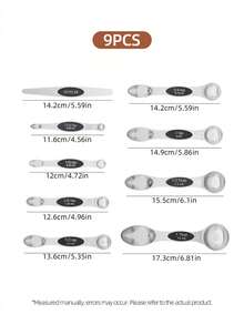 5/9 Piezas Juego de Cucharas Medidoras, Cucharas Medidoras Magnéticas de Acero Inoxidable con Diseño de Doble Extremo, Imán Incorporado para Almacenamiento Fácil, Medición Precisa para Polvos, Líquidos, Especias y Café en Polvo, Ideal para Cocinas Domésticas y Restaurantes - - - Ver 8