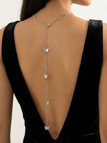 1 pièce Collier chaîne sexy pour le dos, pendentif minimaliste en forme de nœud, accessoire de chaîne pour le corps longue pour femmes, convient pour la fête des mères, les rendez-vous, les vacances, le port quotidien, les fêtes, cadeau d'anniversaire - Papillon - Voir 6